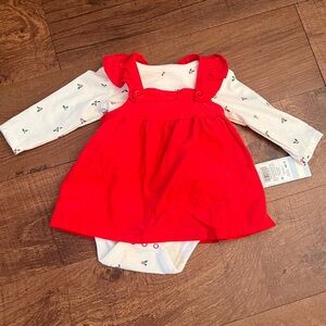 NWT baby girl 2 two piece Christmas dress set 0-3 3-6 month red white